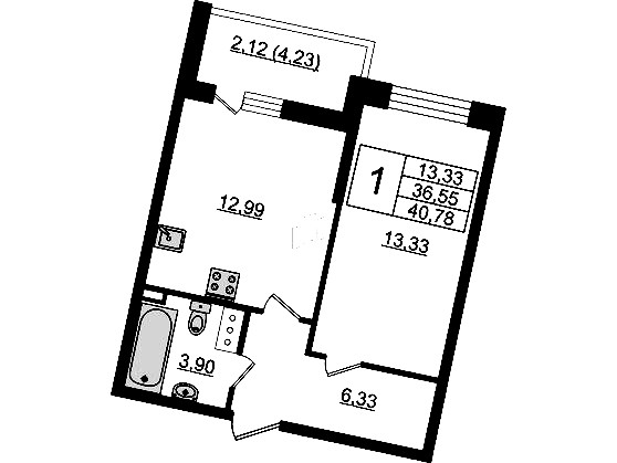 1-комнатная квартира 40.78 м², 11/14 эт., ЖК «Чёрная речка(Nordest)»